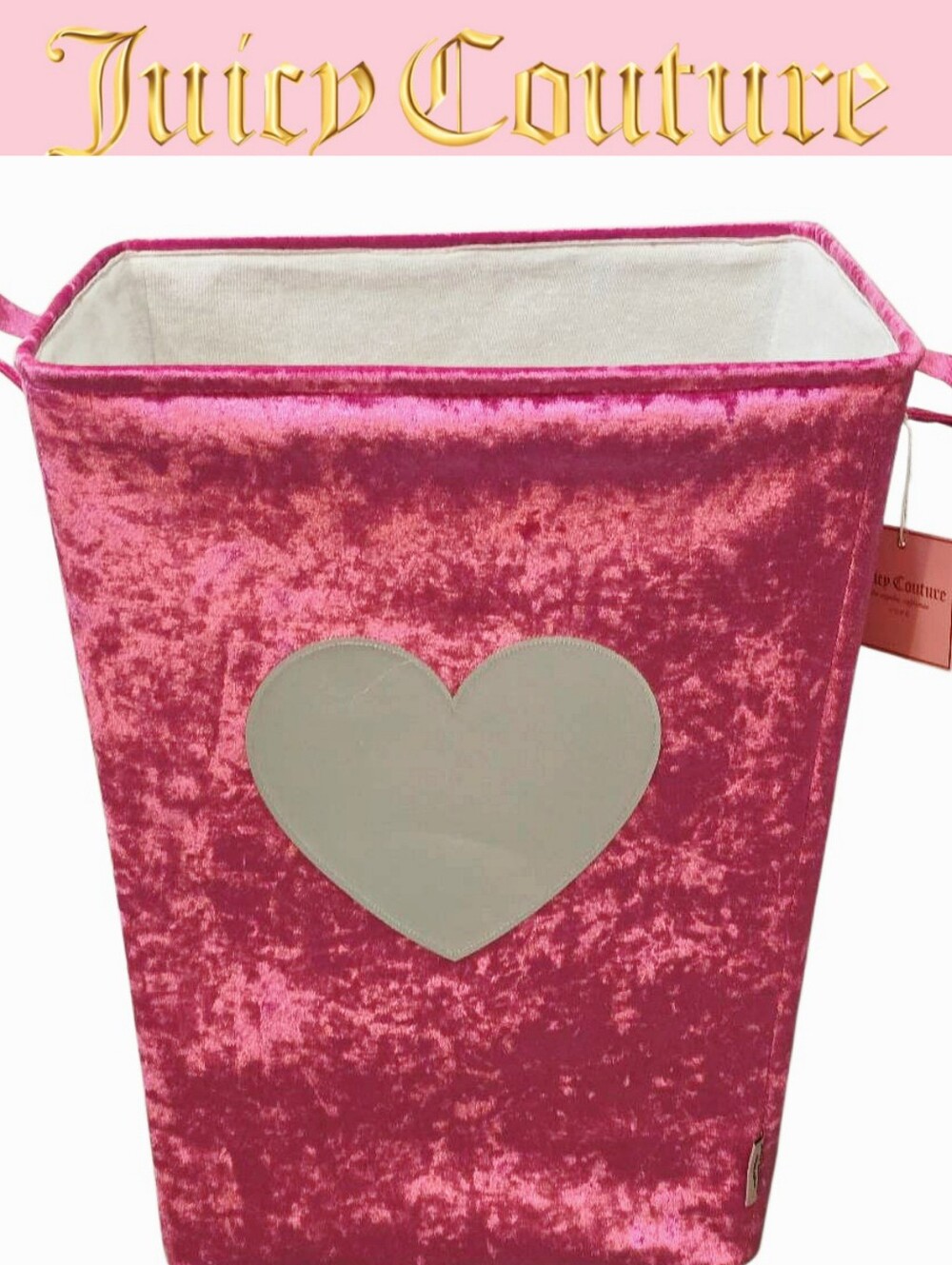 Juicy Couture Home Silver Foil Heart Crushed Velvet Decorative Storage Basket